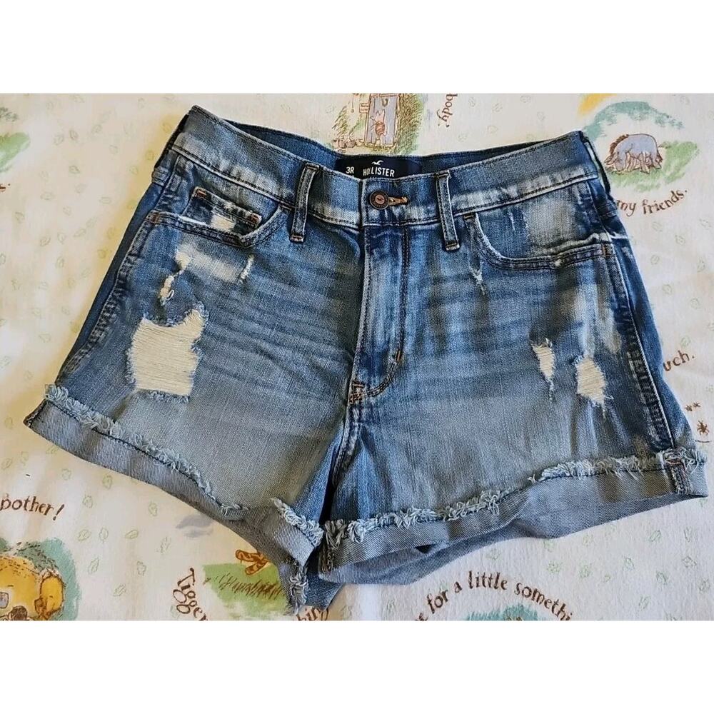 Hollister Womens Jeans Cut Off Distressed Shorts Size 3R High Rise Easy Short
